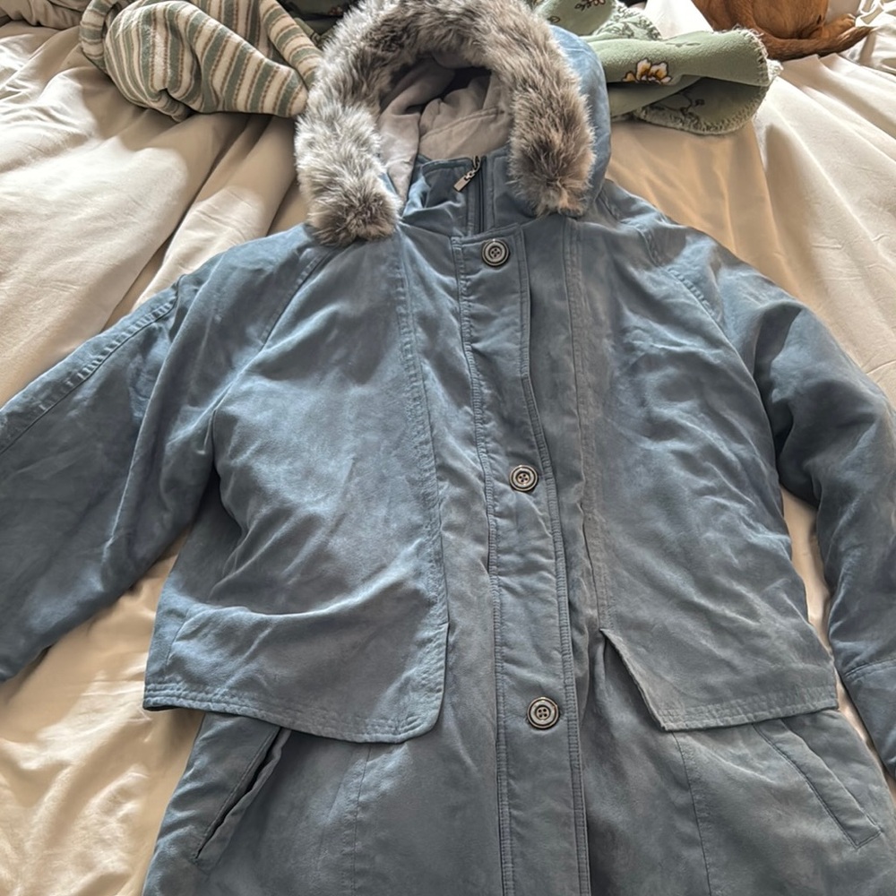 Women's Blue Fur-Trimmed Jacket